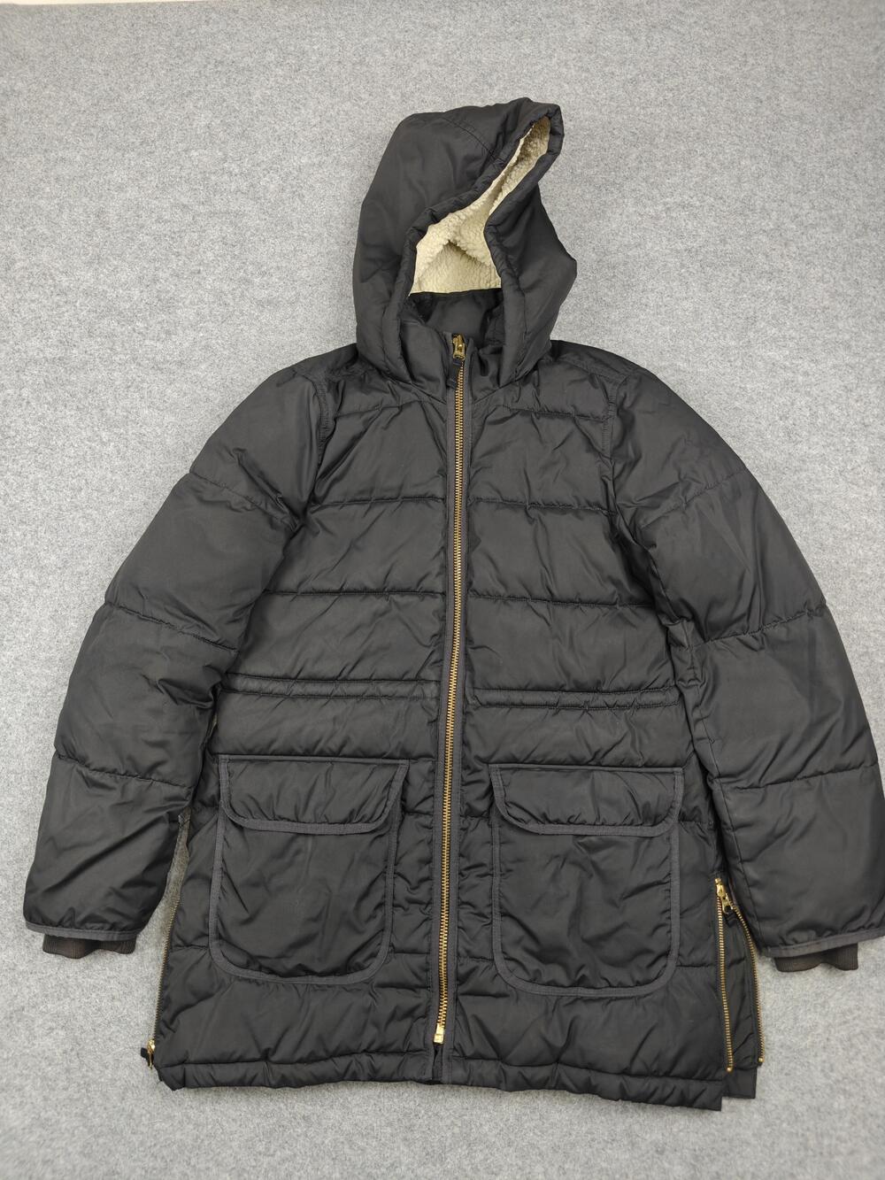J.CREW Coat Womens Small Black Puffer Hooded Mid-Length Insulated Quilted